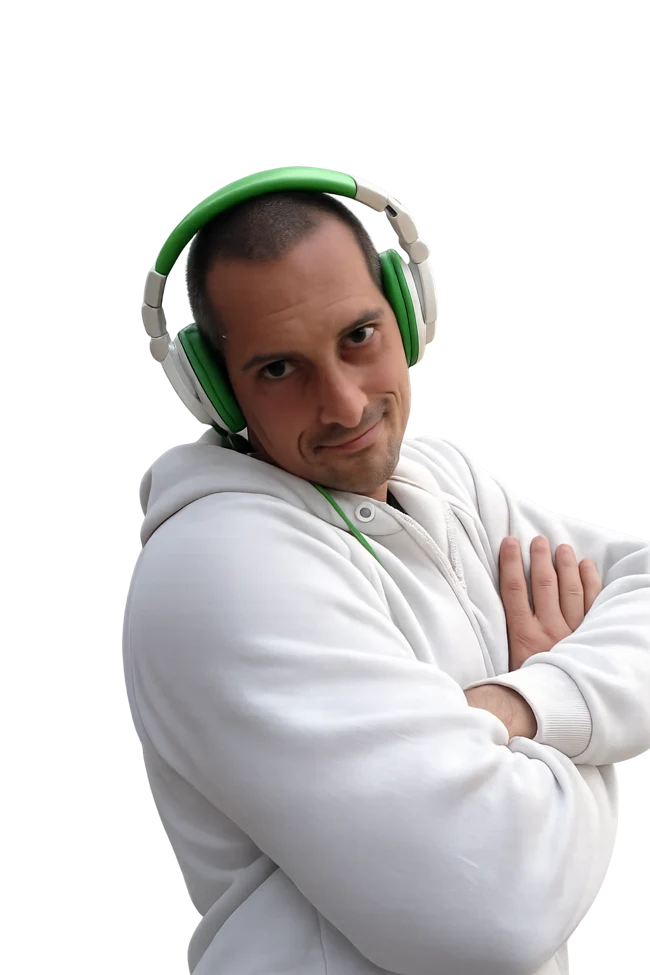 DJ NOSTRA mit grünen Kopfhörern